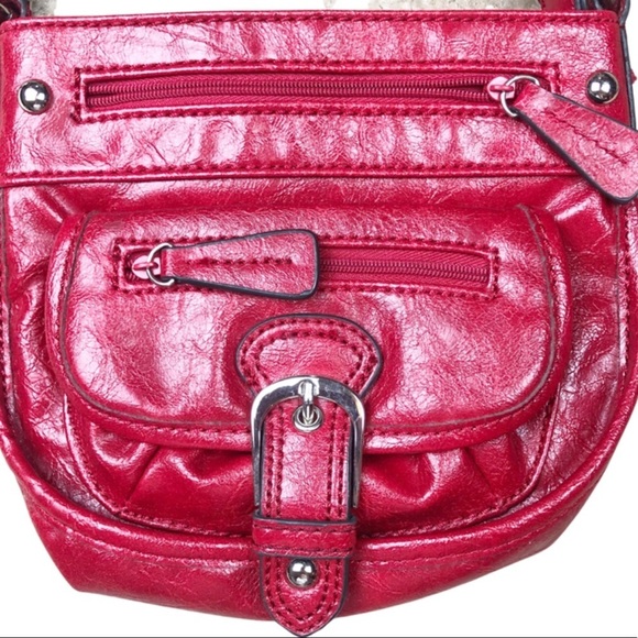 Axcess Red Faux Leather Women’s Crossbody Buckle Handbag Purse - Picture 10 of 14